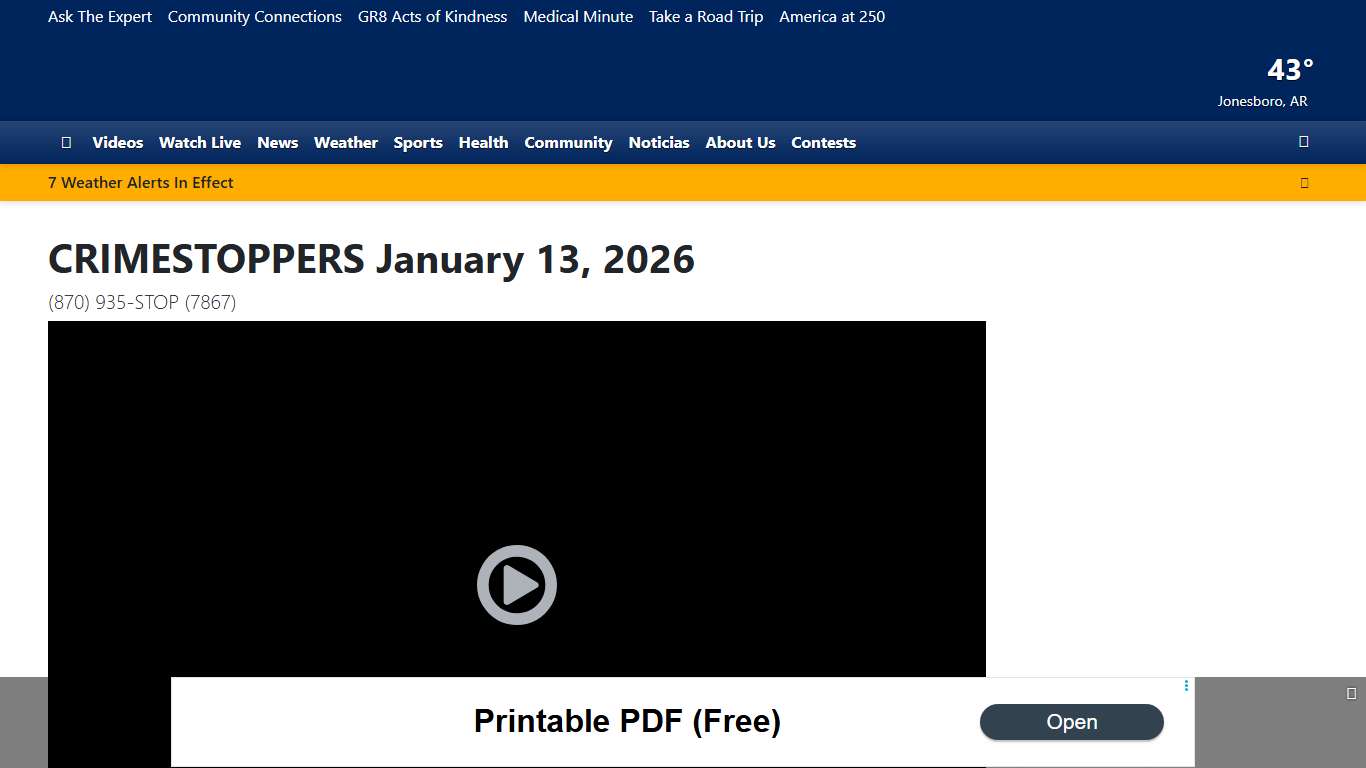 CRIMESTOPPERS January 13, 2026