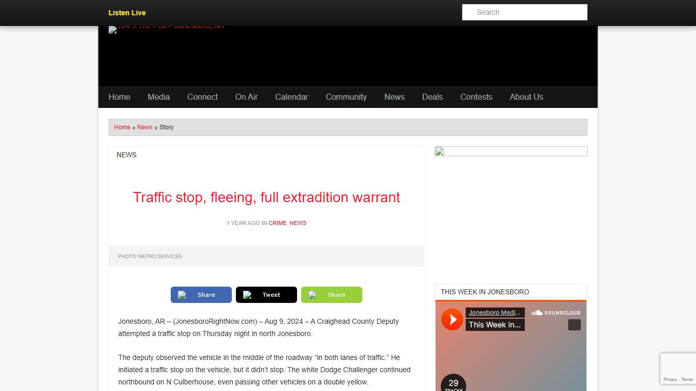 Traffic stop, fleeing, full extradition warrant | 104.9 The Fox – Jonesboro, AR