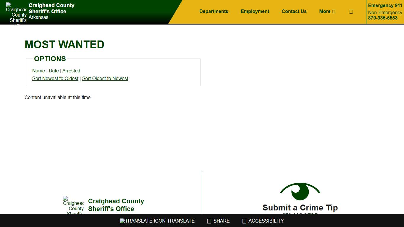 Most Wanted - Sorting by Posting Date - Descending - Page 1 - Craighead County Arkansas Sheriff's Office | Jonesboro - Lake City